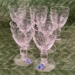 Set Of 7 Vintage Heisey Debutante Blown Glass Crystal Wine Glass